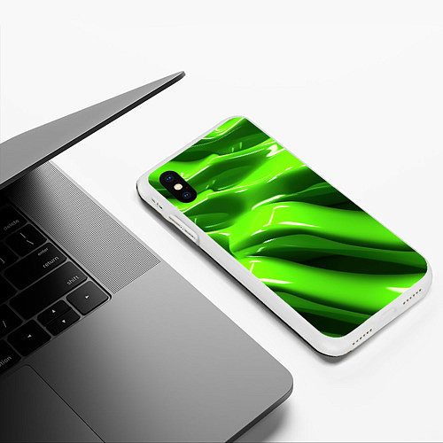 Чехол iPhone XS Max матовый Текстура зеленая слизь / 3D-Белый – фото 3