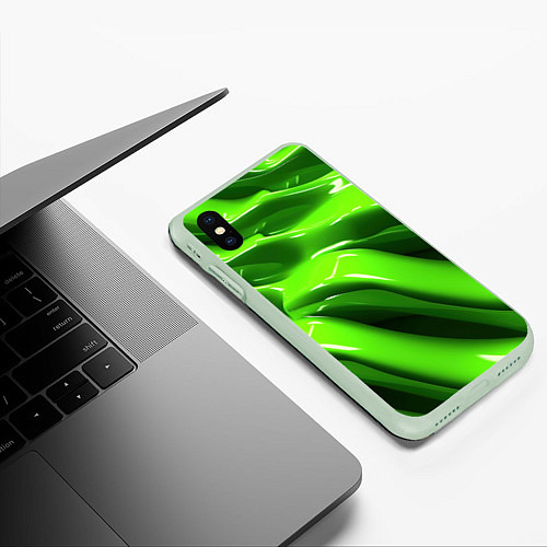 Чехол iPhone XS Max матовый Текстура зеленая слизь / 3D-Салатовый – фото 3