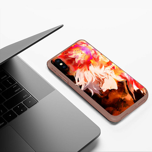 Чехол iPhone XS Max матовый Габимару в цветном огне / 3D-Коричневый – фото 3