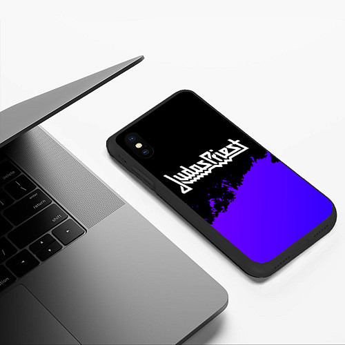 Чехол iPhone XS Max матовый Judas Priest purple grunge / 3D-Черный – фото 3