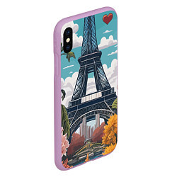 Чехол iPhone XS Max матовый Эйфелева башня в цветах, цвет: 3D-сиреневый — фото 2
