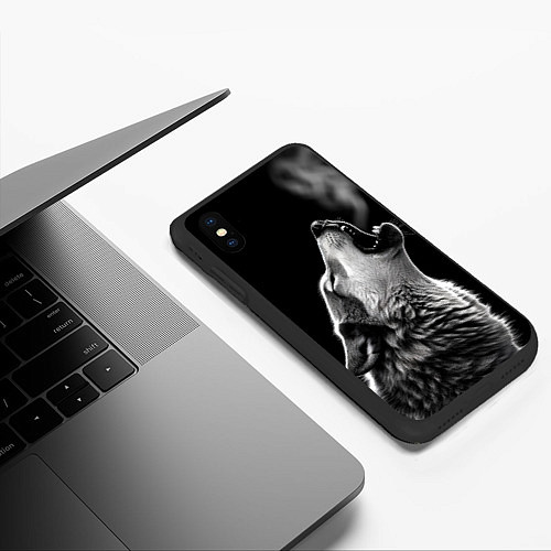 Чехол iPhone XS Max матовый Воющий волк в ночи / 3D-Черный – фото 3