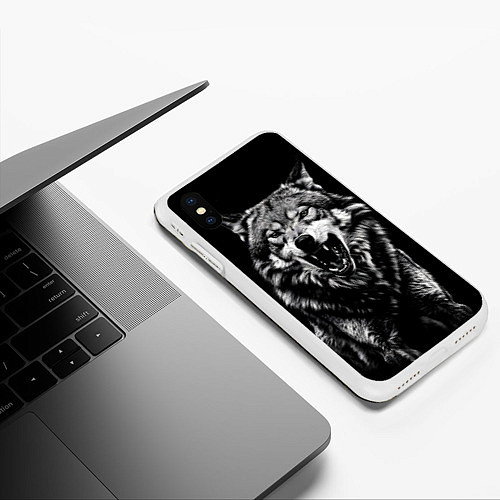 Чехол iPhone XS Max матовый Злой волчара / 3D-Белый – фото 3