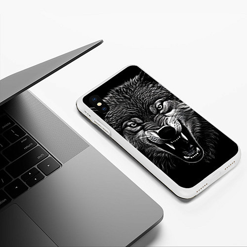 Чехол iPhone XS Max матовый Злой волчара / 3D-Белый – фото 3