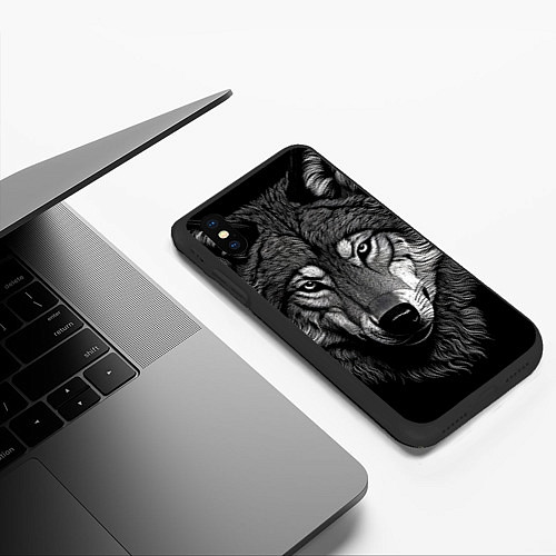 Чехол iPhone XS Max матовый Спокойный уверенный волк / 3D-Черный – фото 3