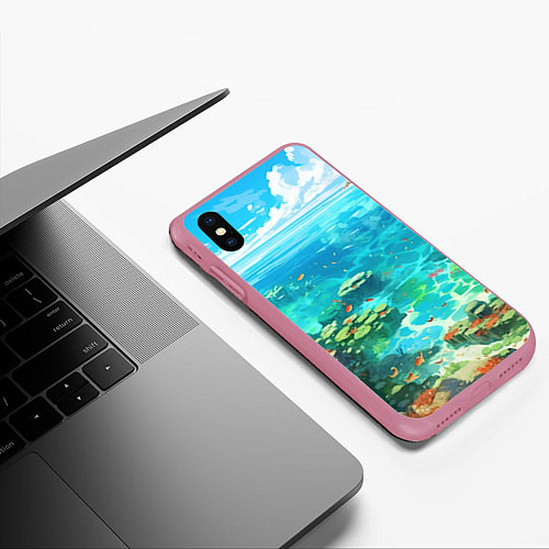 Чехол iPhone XS Max матовый Морской фон аниме / 3D-Малиновый – фото 3