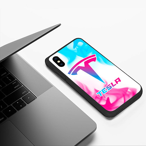 Чехол iPhone XS Max матовый Tesla neon gradient style / 3D-Черный – фото 3