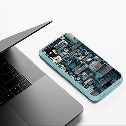 Чехол iPhone XS Max матовый Механическая конструкция паттерн, цвет: 3D-мятный — фото 2