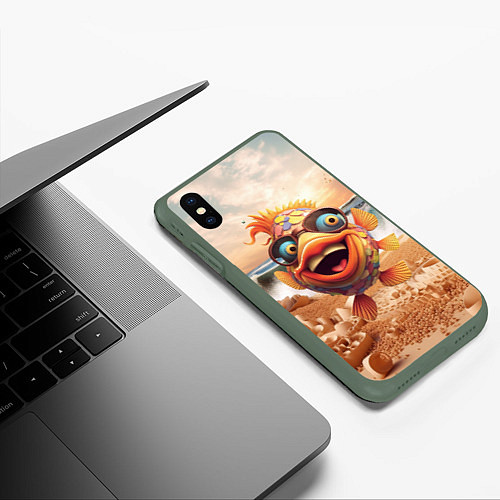 Чехол iPhone XS Max матовый Большой мультяшный карп / 3D-Темно-зеленый – фото 3