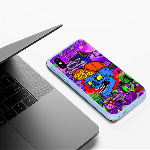 Чехол iPhone XS Max матовый Humble minds - skull - graffiti / 3D-Голубой – фото 3