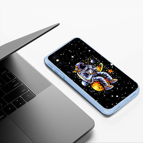 Чехол iPhone XS Max матовый Космонавт на рыбалке - неон / 3D-Голубой – фото 3