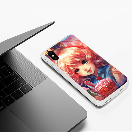 Чехол iPhone XS Max матовый Девочка со сладостями / 3D-Белый – фото 3