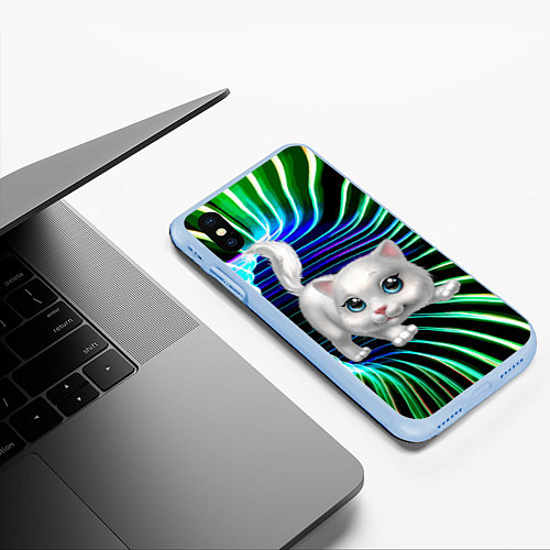 Чехол iPhone XS Max матовый Милая кошечка в космическом портале / 3D-Голубой – фото 3