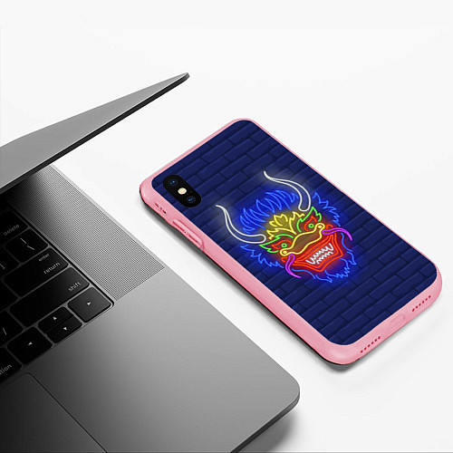 Чехол iPhone XS Max матовый Неоновый японский дракон / 3D-Баблгам – фото 3