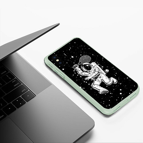 Чехол iPhone XS Max матовый Space tennis - astronaut / 3D-Салатовый – фото 3