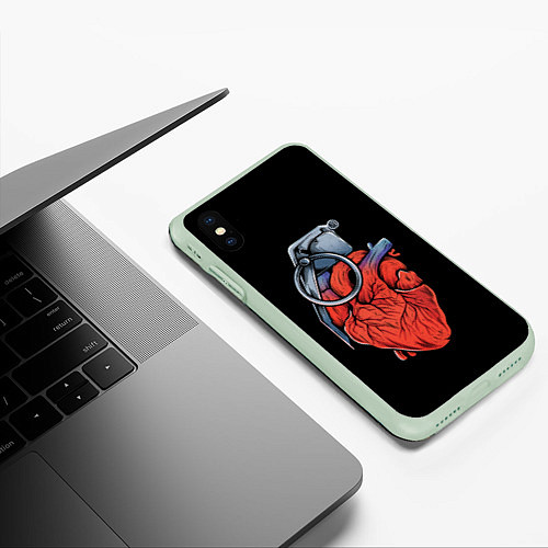 Чехол iPhone XS Max матовый Сердце гараната / 3D-Салатовый – фото 3