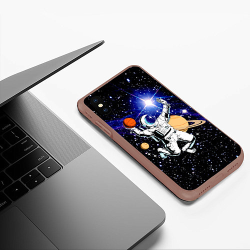 Чехол iPhone XS Max матовый Космический баскетбол / 3D-Коричневый – фото 3