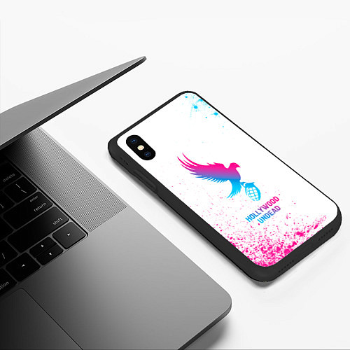 Чехол iPhone XS Max матовый Hollywood Undead neon gradient style / 3D-Черный – фото 3