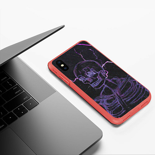 Чехол iPhone XS Max матовый Неоновый скелет и молнии / 3D-Красный – фото 3