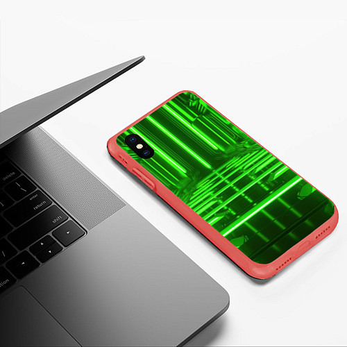 Чехол iPhone XS Max матовый Зеленые световые объекты / 3D-Красный – фото 3