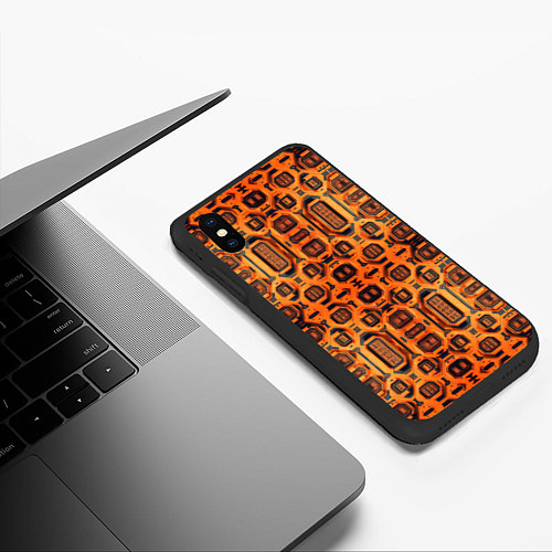 Чехол iPhone XS Max матовый Оранжевый киберпанк / 3D-Черный – фото 3