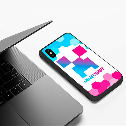 Чехол iPhone XS Max матовый Minecraft neon gradient style / 3D-Черный – фото 3
