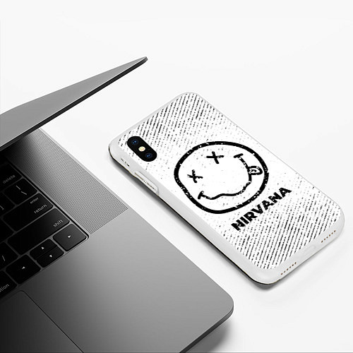 Чехол iPhone XS Max матовый Nirvana с потертостями на светлом фоне / 3D-Белый – фото 3