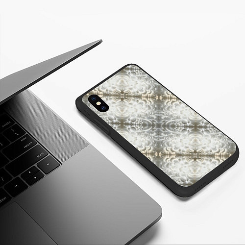 Чехол iPhone XS Max матовый Мягкие белые абстрактные цветы / 3D-Черный – фото 3