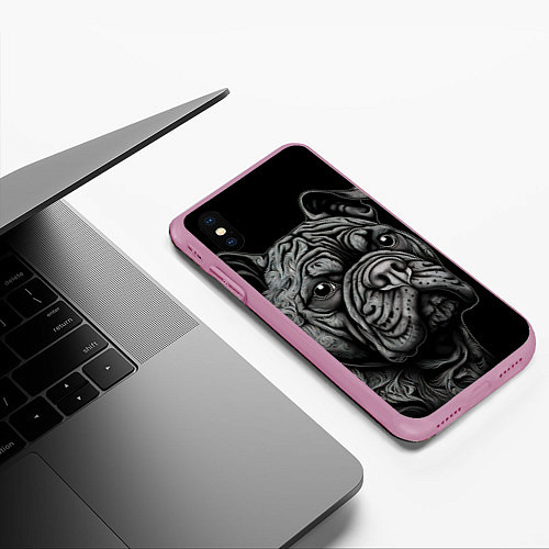 Чехол iPhone XS Max матовый Бульдог стиль тату / 3D-Розовый – фото 3