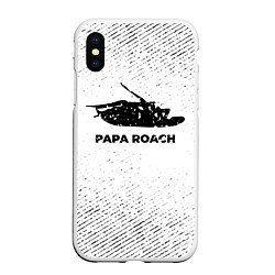 Чехол iPhone XS Max матовый Papa Roach с потертостями на светлом фоне, цвет: 3D-белый