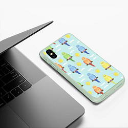 Чехол iPhone XS Max матовый Попугайчики, цвет: 3D-салатовый — фото 2