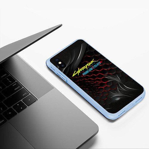 Чехол iPhone XS Max матовый Cyberpunk 2077 phantom liberty / 3D-Голубой – фото 3