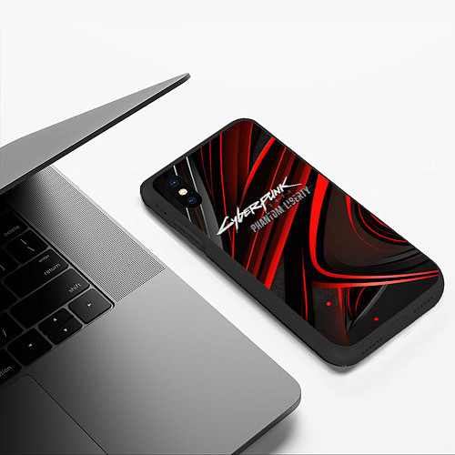 Чехол iPhone XS Max матовый Cyberpunk 2077 phantom liberty silver logo / 3D-Черный – фото 3