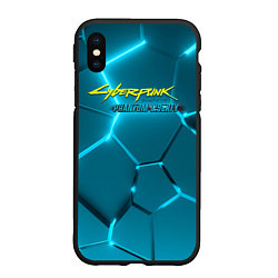 Чехол iPhone XS Max матовый Cyberpunk 2077 phantom liberty blue logo, цвет: 3D-черный