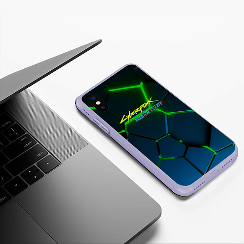 Чехол iPhone XS Max матовый Cyberpunk 2077 phantom liberty green neon / 3D-Светло-сиреневый – фото 3