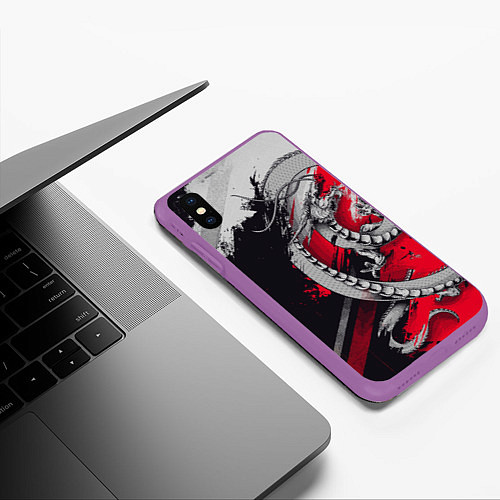 Чехол iPhone XS Max матовый Dragon - Japan style / 3D-Фиолетовый – фото 3