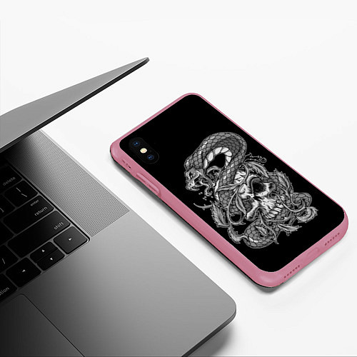 Чехол iPhone XS Max матовый Cobra and skull / 3D-Малиновый – фото 3