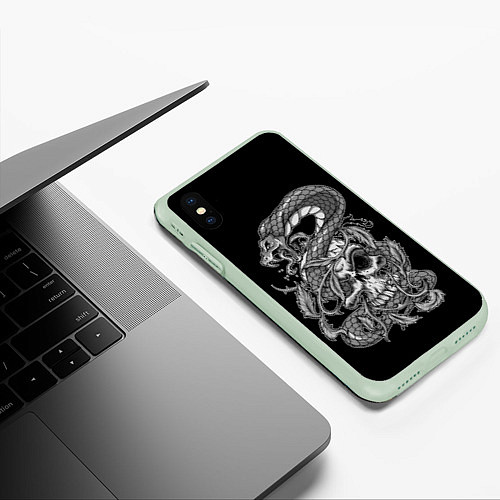 Чехол iPhone XS Max матовый Cobra and skull / 3D-Салатовый – фото 3