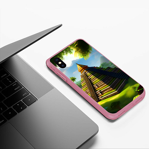 Чехол iPhone XS Max матовый Пирамида индейцев майя / 3D-Малиновый – фото 3