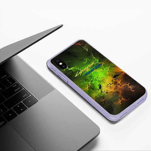 Чехол iPhone XS Max матовый Cyberpunk 2077 phantom liberty green / 3D-Светло-сиреневый – фото 3