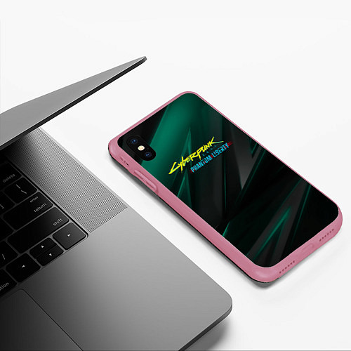 Чехол iPhone XS Max матовый Cyberpunk 2077 phantom liberty dark logo / 3D-Малиновый – фото 3