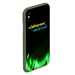 Чехол iPhone XS Max матовый Cyberpunk 2077 phantom liberty green fire logo, цвет: 3D-темно-зеленый — фото 2