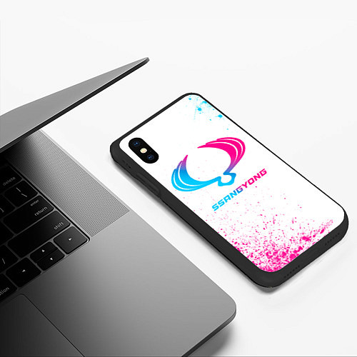 Чехол iPhone XS Max матовый SsangYong neon gradient style / 3D-Черный – фото 3