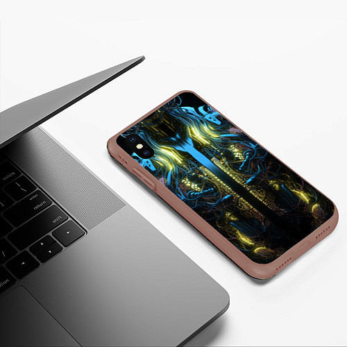 Чехол iPhone XS Max матовый Туловище киборга желтый неон / 3D-Коричневый – фото 3