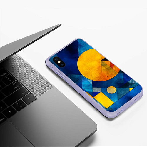 Чехол iPhone XS Max матовый Жёлтая и синяя геометрия / 3D-Светло-сиреневый – фото 3