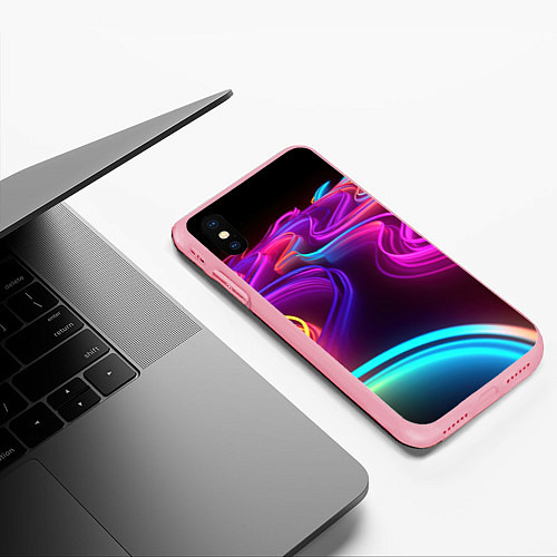 Чехол iPhone XS Max матовый Неоновые волны / 3D-Баблгам – фото 3