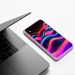 Чехол iPhone XS Max матовый Неоновые фиолетовые волны, цвет: 3D-сиреневый — фото 2