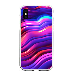 Чехол iPhone XS Max матовый Неоновые волны, цвет: 3D-белый