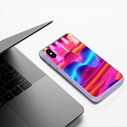 Чехол iPhone XS Max матовый Неоновые объемные волны, цвет: 3D-светло-сиреневый — фото 2