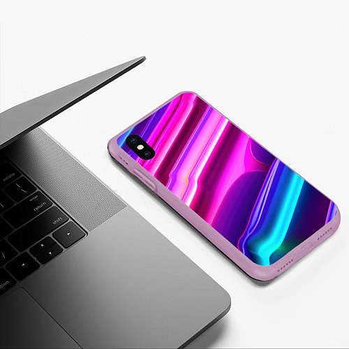 Чехол iPhone XS Max матовый Неоновые объемные полосы / 3D-Сиреневый – фото 3